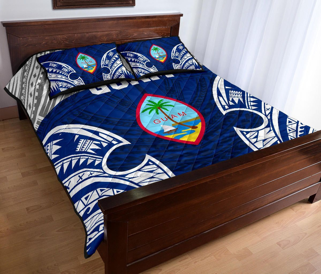 Guam Polynesian Quilt Bed Set - Pattern With Seal Blue Version 4