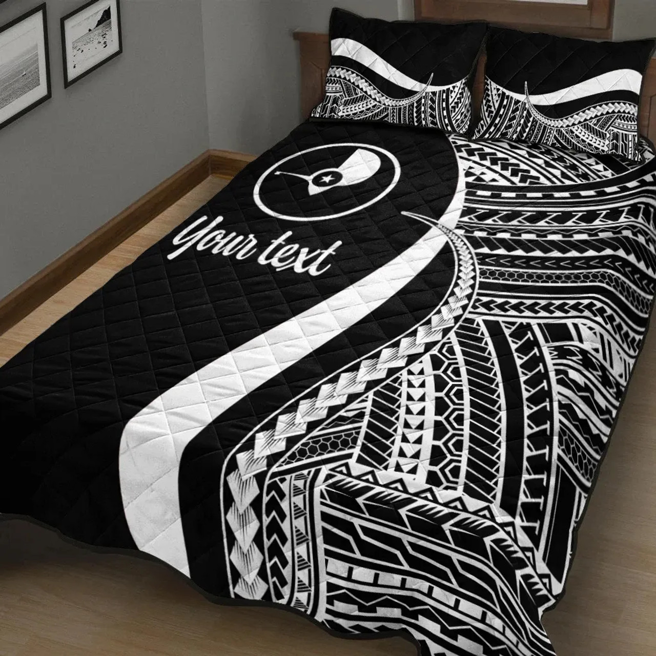 Yap Custom Personalised Quilt Bet Set - White Polynesian Tentacle Tribal Pattern 2