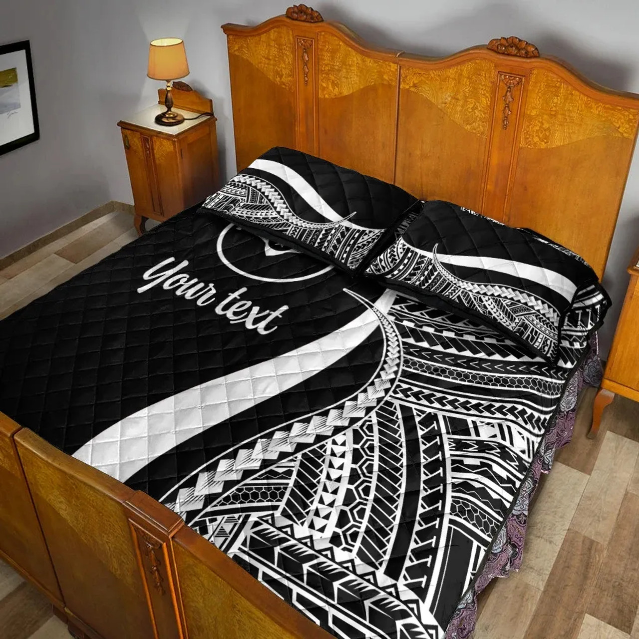 Yap Custom Personalised Quilt Bet Set - White Polynesian Tentacle Tribal Pattern 4