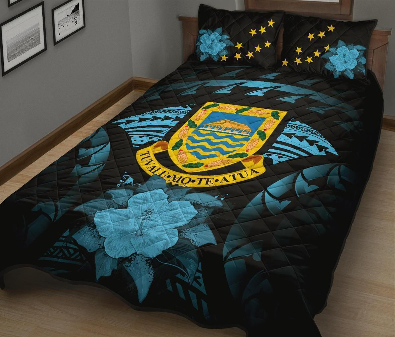 Tuvalu Polynesian Quilt Bed Set Hibiscus Blue 2