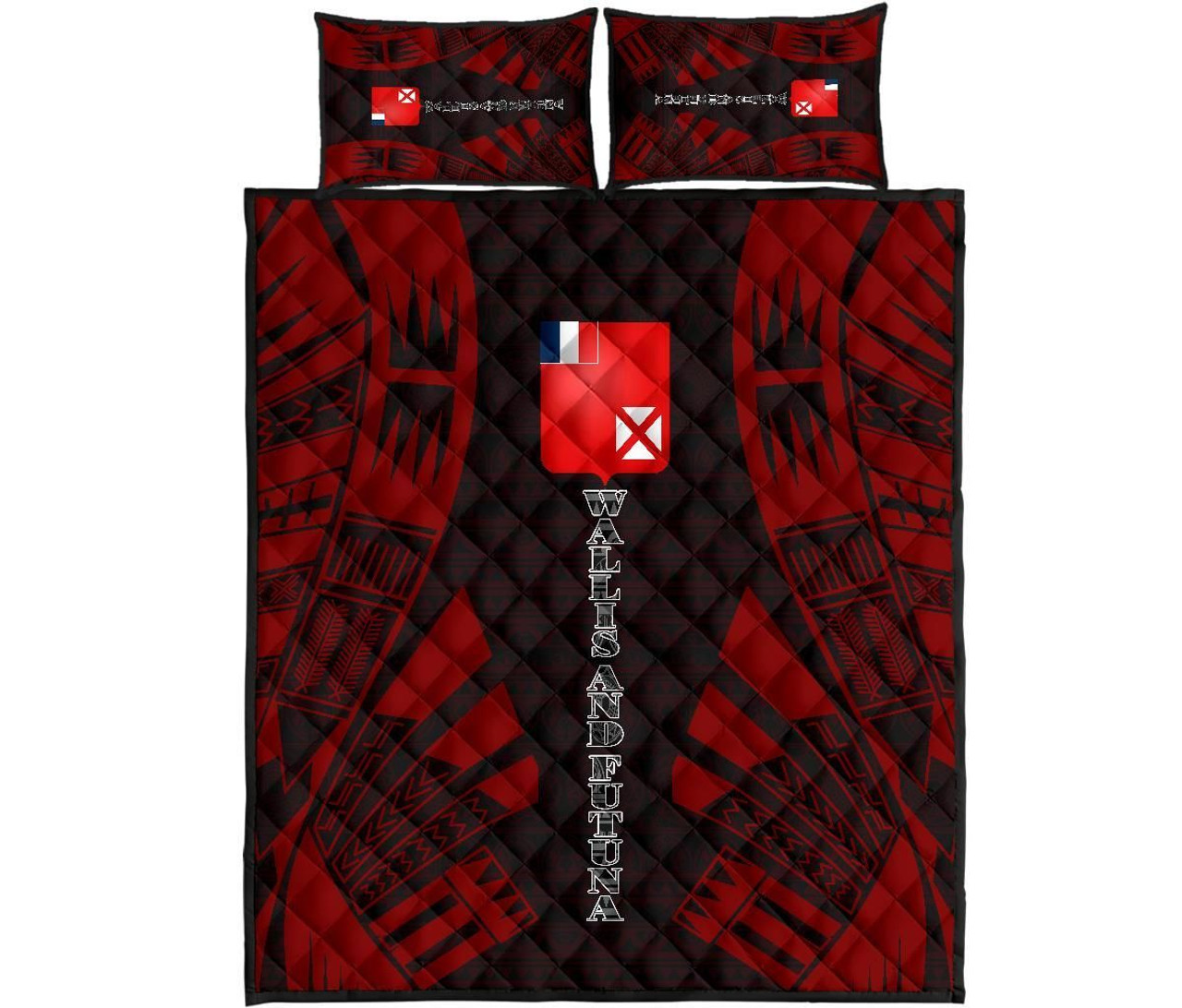 Wallis and Futuna Quilt Bed Set - Wallis and Futuna Coat Of Arms & Polynesian Red Tattoo Style 1