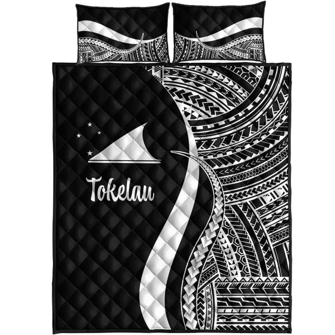 Tokelau Quilt Bet Set - White Polynesian Tentacle Tribal Pattern 5