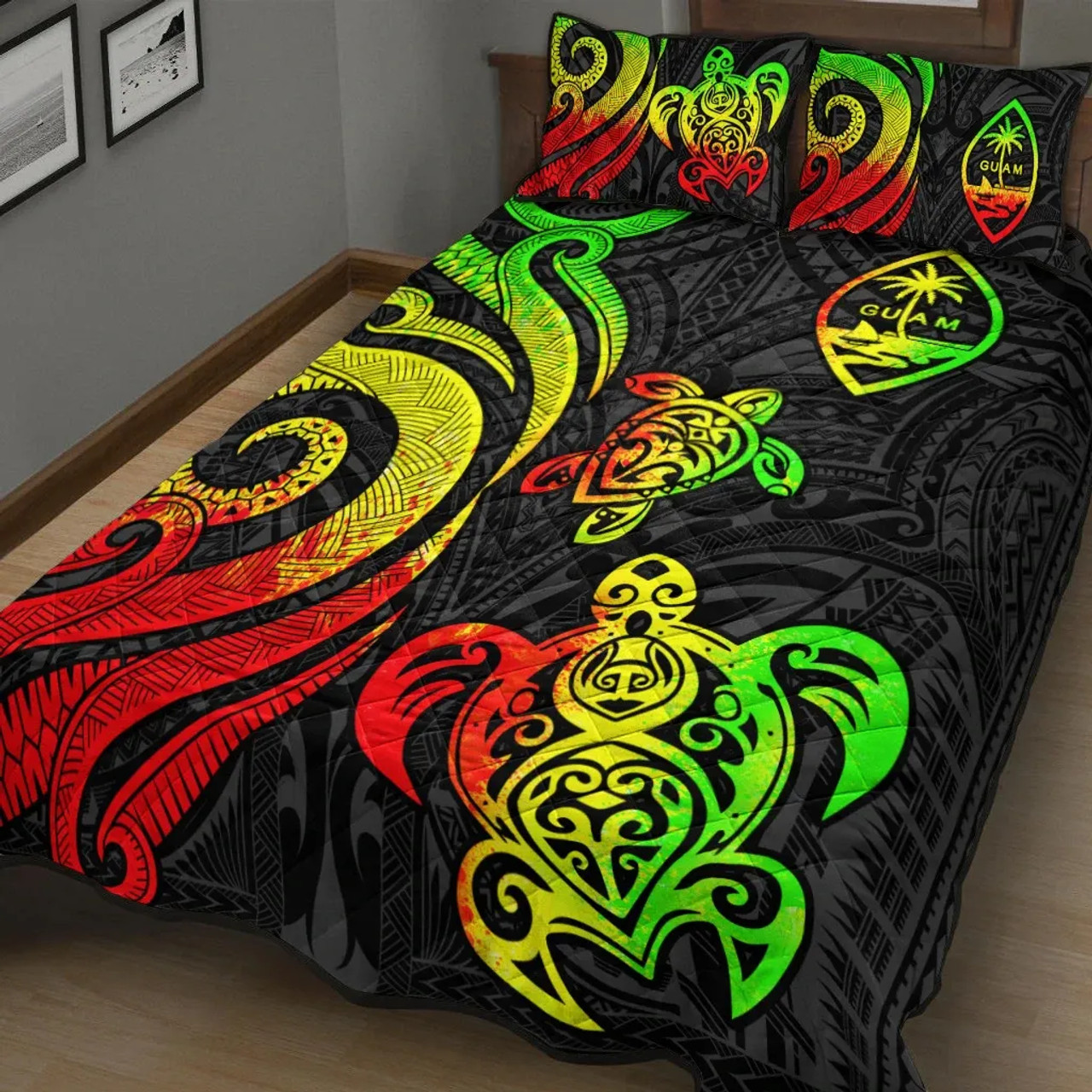 Guam Quilt Bed Set - Reggae Tentacle Turtle 3