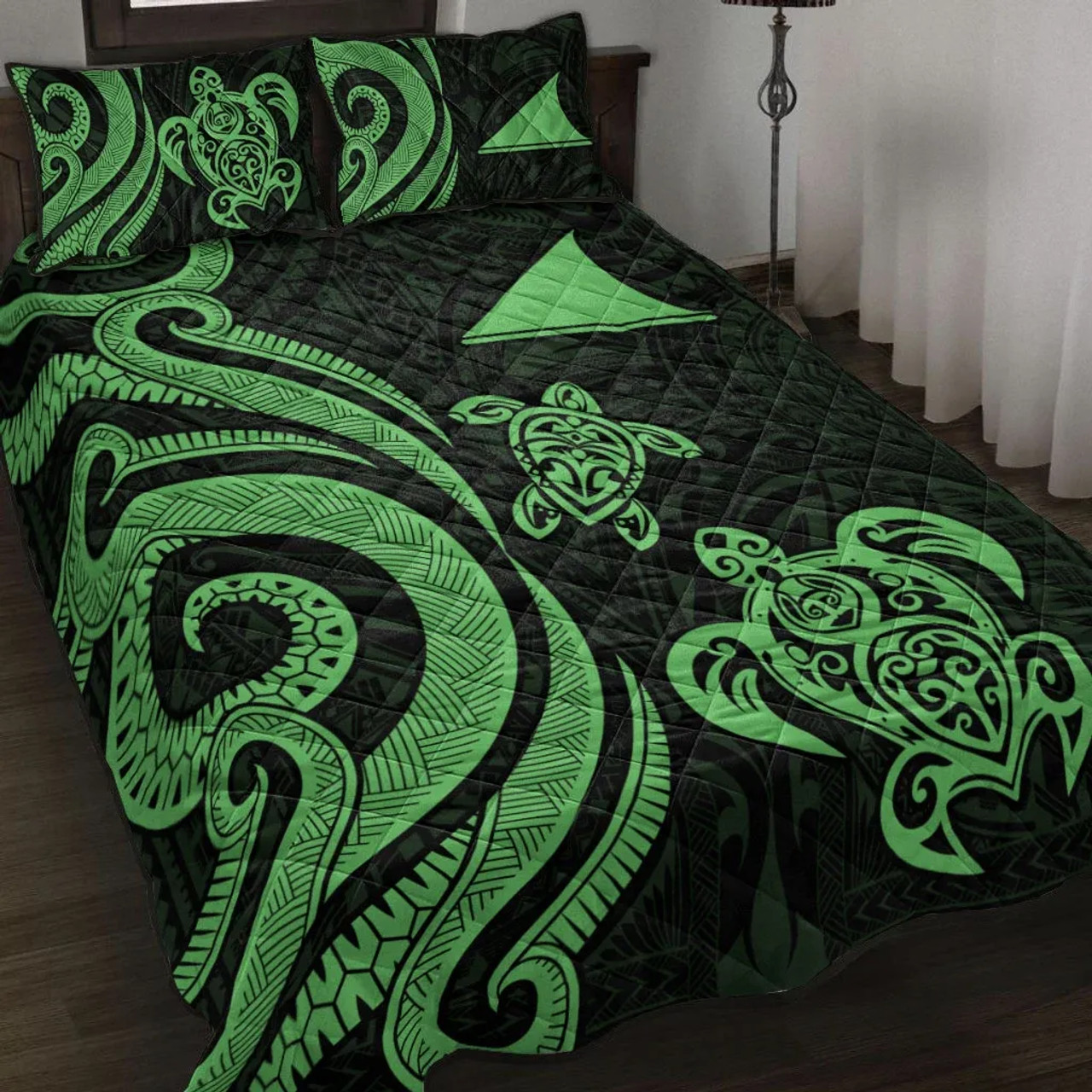 Tokelau Quilt Bed Set - Green Tentacle Turtle 1