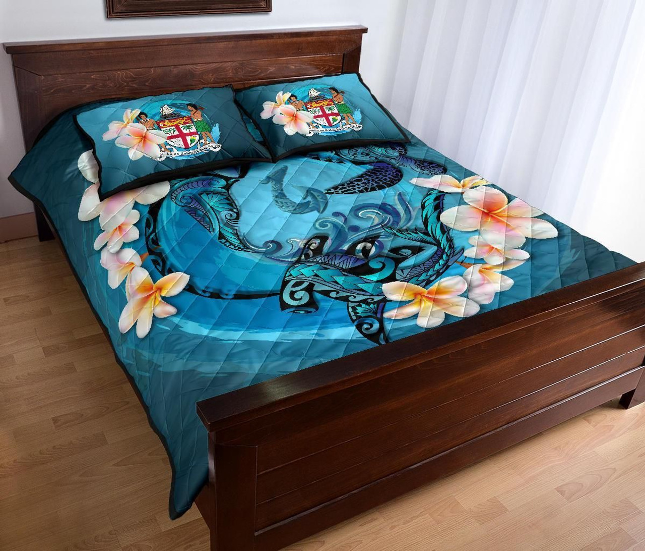 Fiji Polynesian Quilt Bed Set - Blue Plumeria Animal Tattoo 3