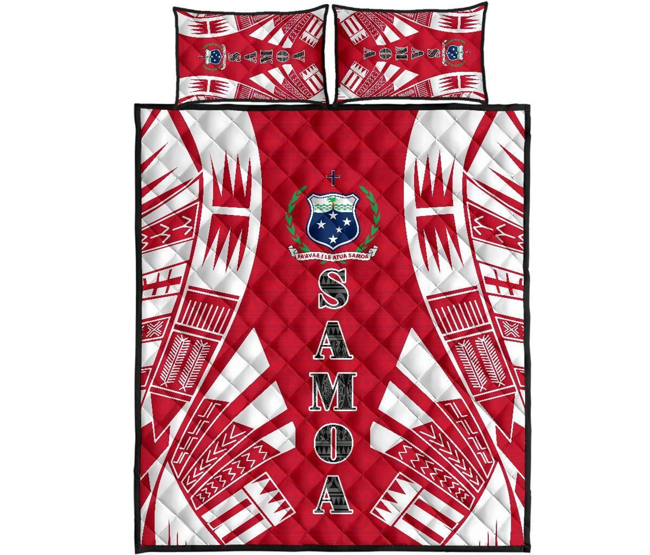 Samoa Quilt Bed Set - Samoa Coat Of Arms Polynesian Red Tattoo Style 1