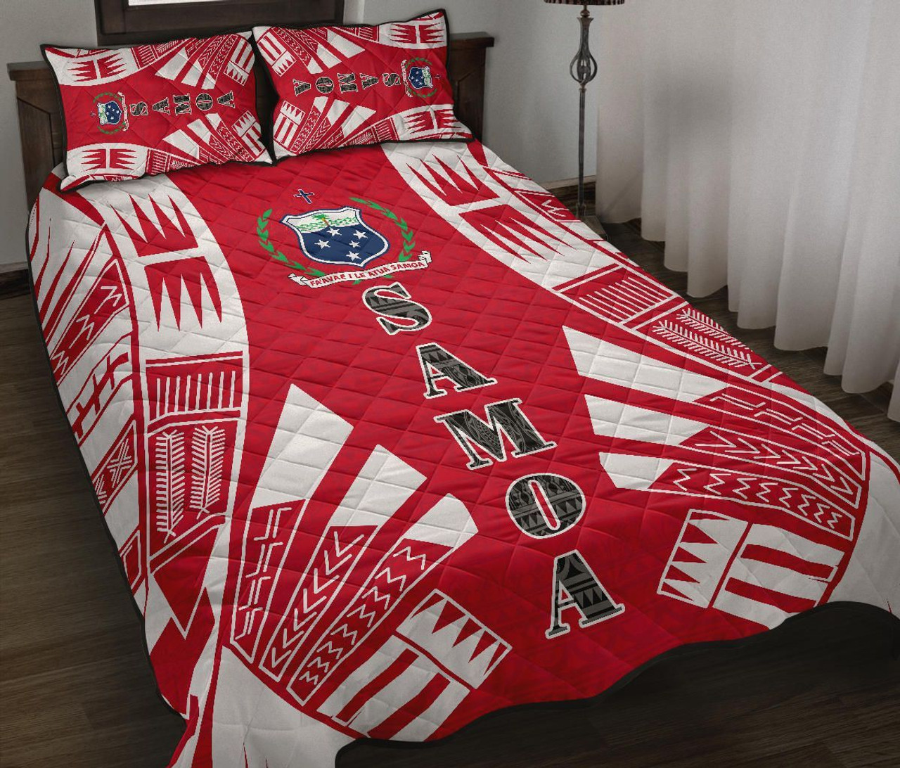 Samoa Quilt Bed Set - Samoa Coat Of Arms Polynesian Red Tattoo Style 2