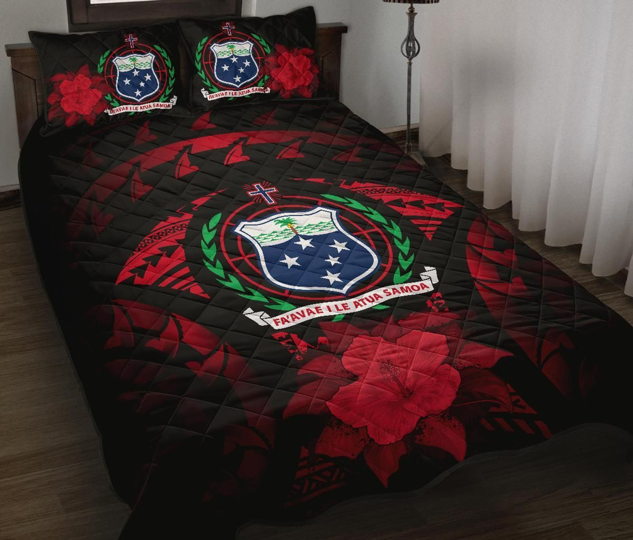 Samoa Polynesian Quilt Bed Set Hibiscus Red 1