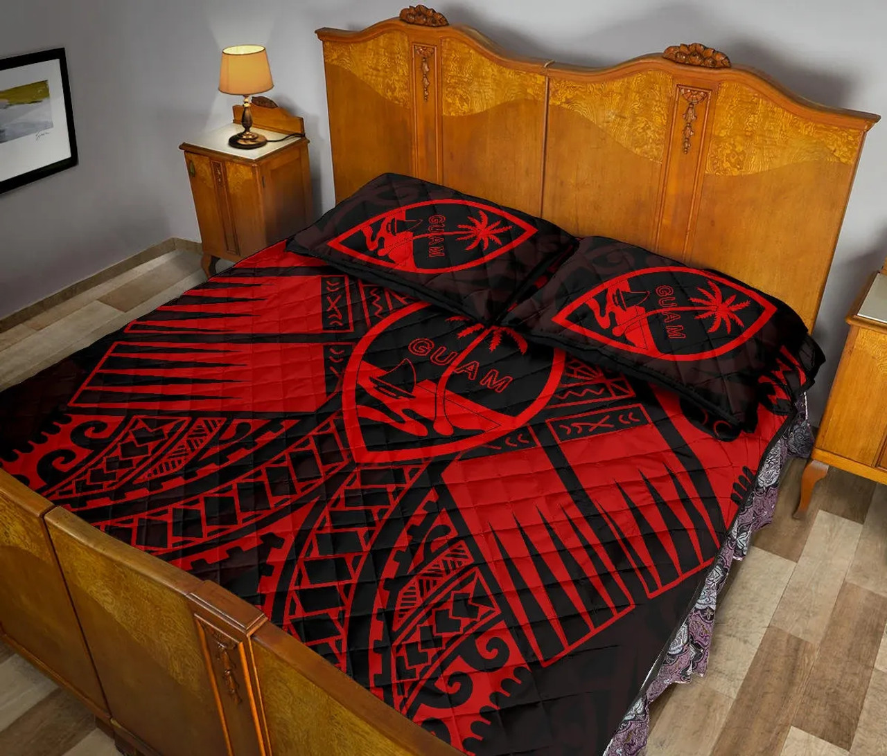 Guam Polynesian Quilt Bed Set - Red Guam Coat Of Arms Polynesian Tattoo 4