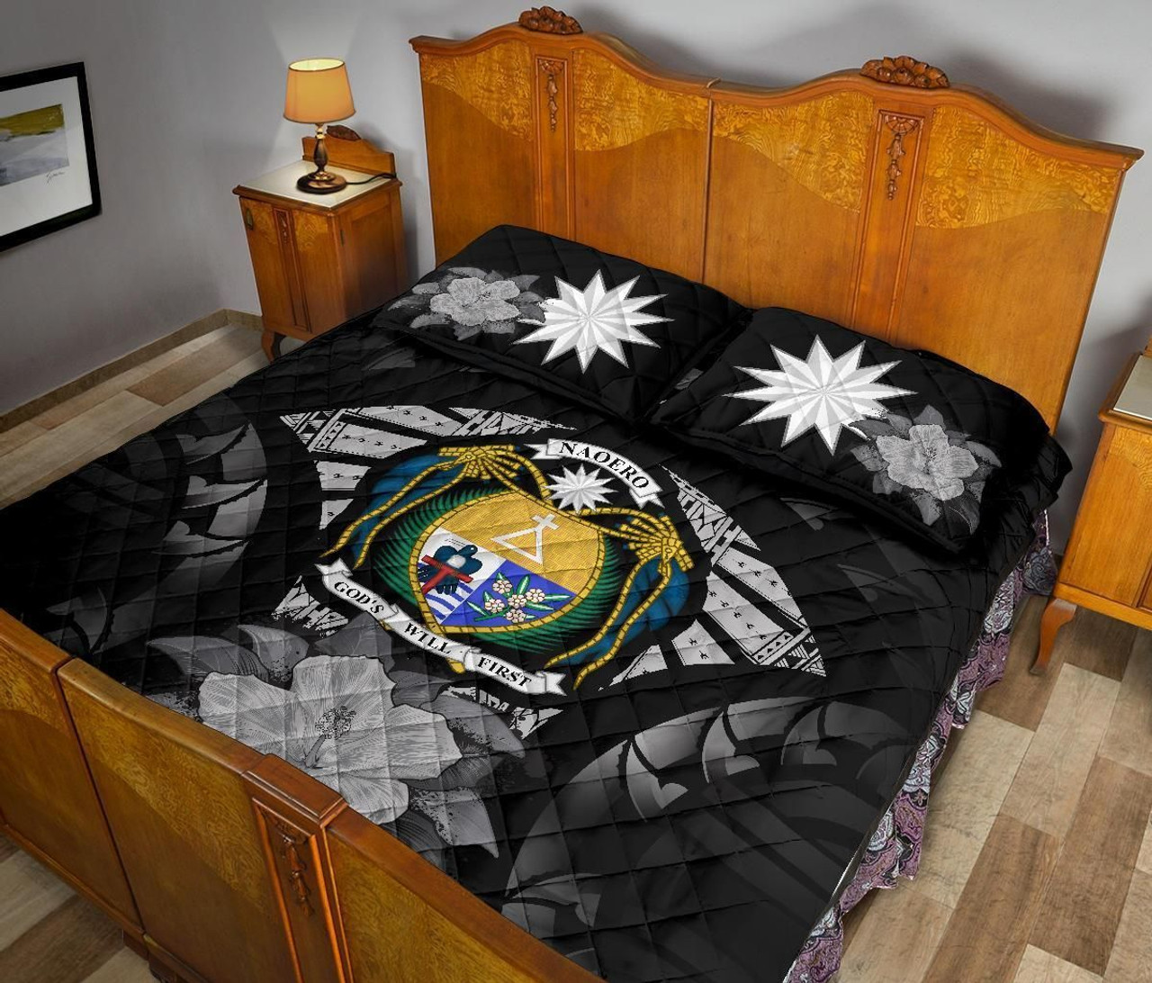 Nauru Polynesian Quilt Bed Set Hibiscus Gray 4