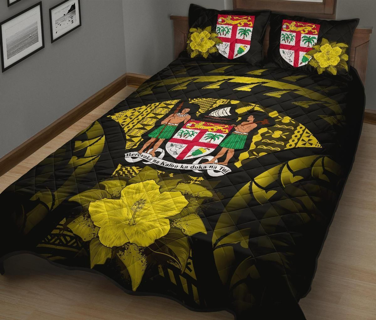 Fiji Polynesian Quilt Bed Set Hibiscus Yellow 2