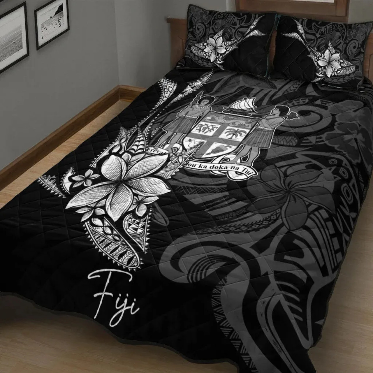 Fiji Quilt Bed Set - Fish With Plumeria Flowers Style 1