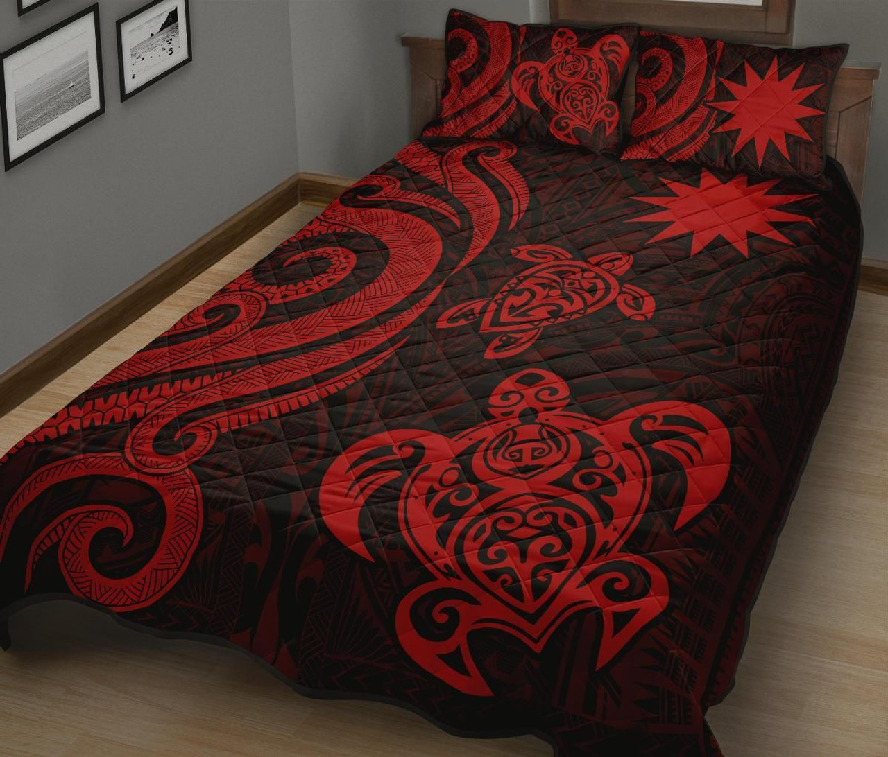 Nauru Quilt Bed Set - Red Tentacle Turtle 2