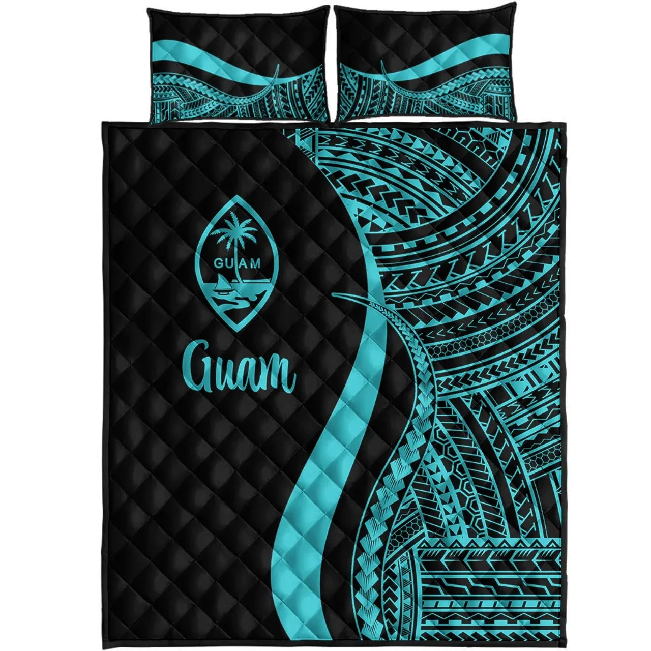 Guam Quilt Bet Set - Turquoise Polynesian Tentacle Tribal Pattern 5