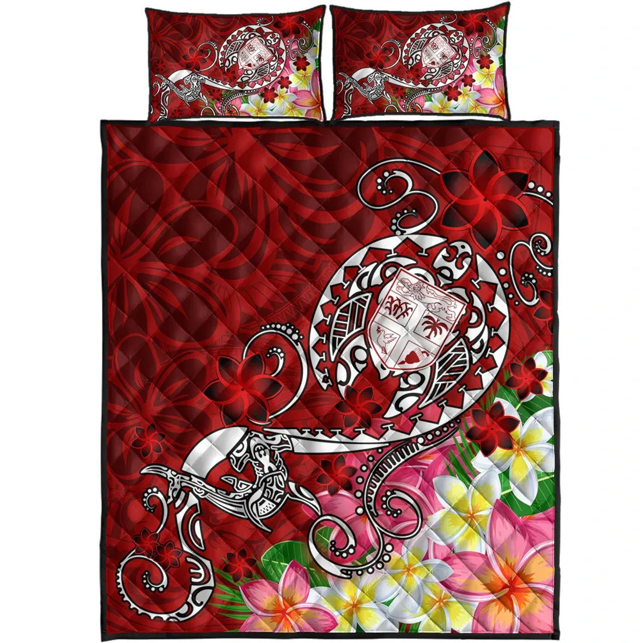 Fiji Quilt Bed Set - Turtle Plumeria (Red) 2