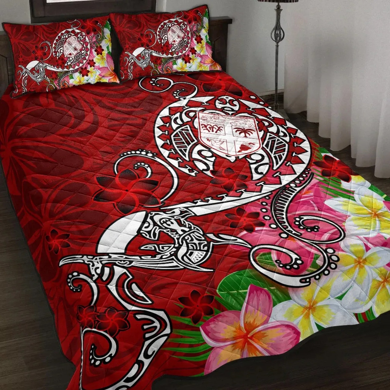 Fiji Quilt Bed Set - Turtle Plumeria (Red) 3