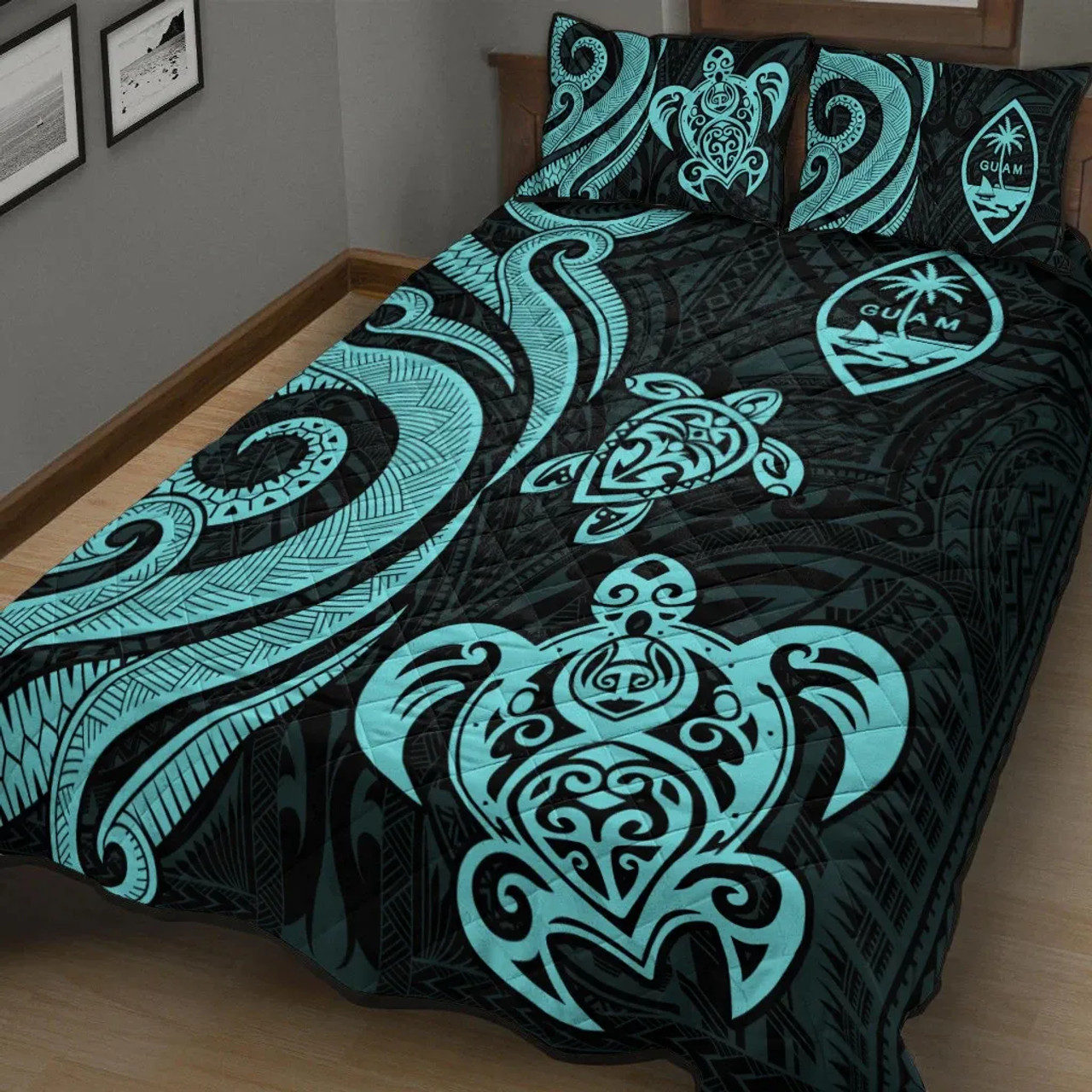 Guam Quilt Bed Set - Turquoise Tentacle Turtle 3