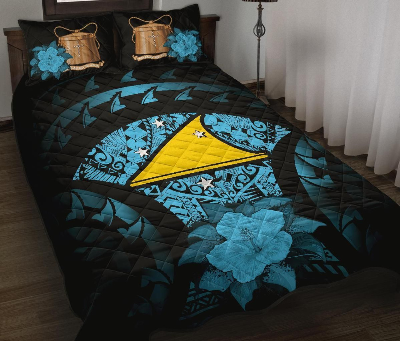 Tokelau Polynesian Quilt Bed Set Hibiscus Blue 1