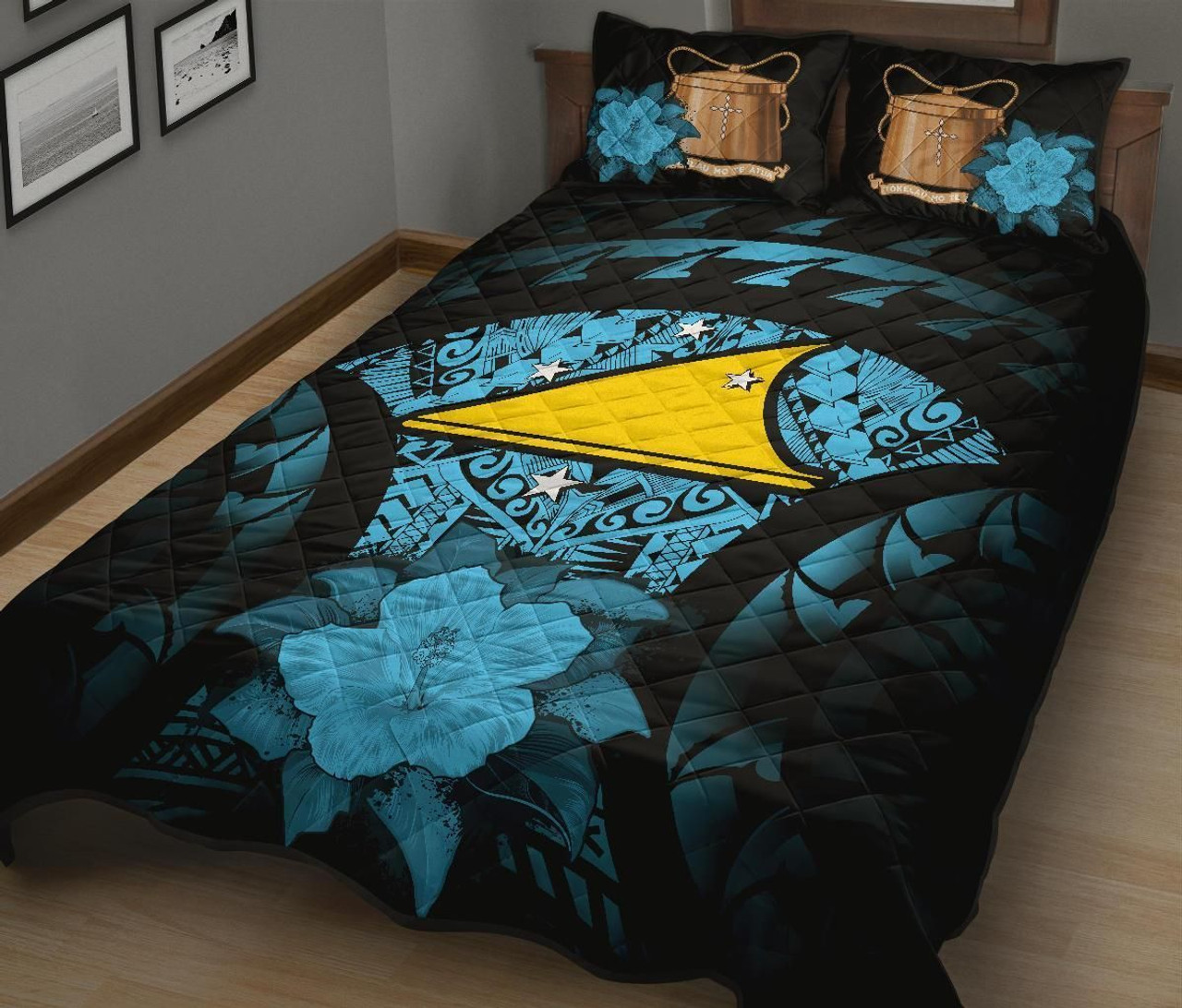 Tokelau Polynesian Quilt Bed Set Hibiscus Blue 2