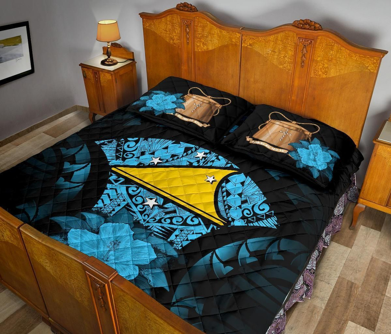 Tokelau Polynesian Quilt Bed Set Hibiscus Blue 4