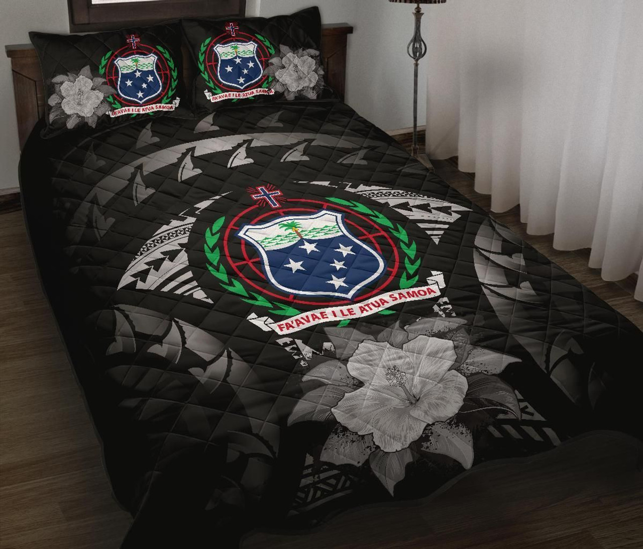Samoa Polynesian Quilt Bed Set Hibiscus Gray 1