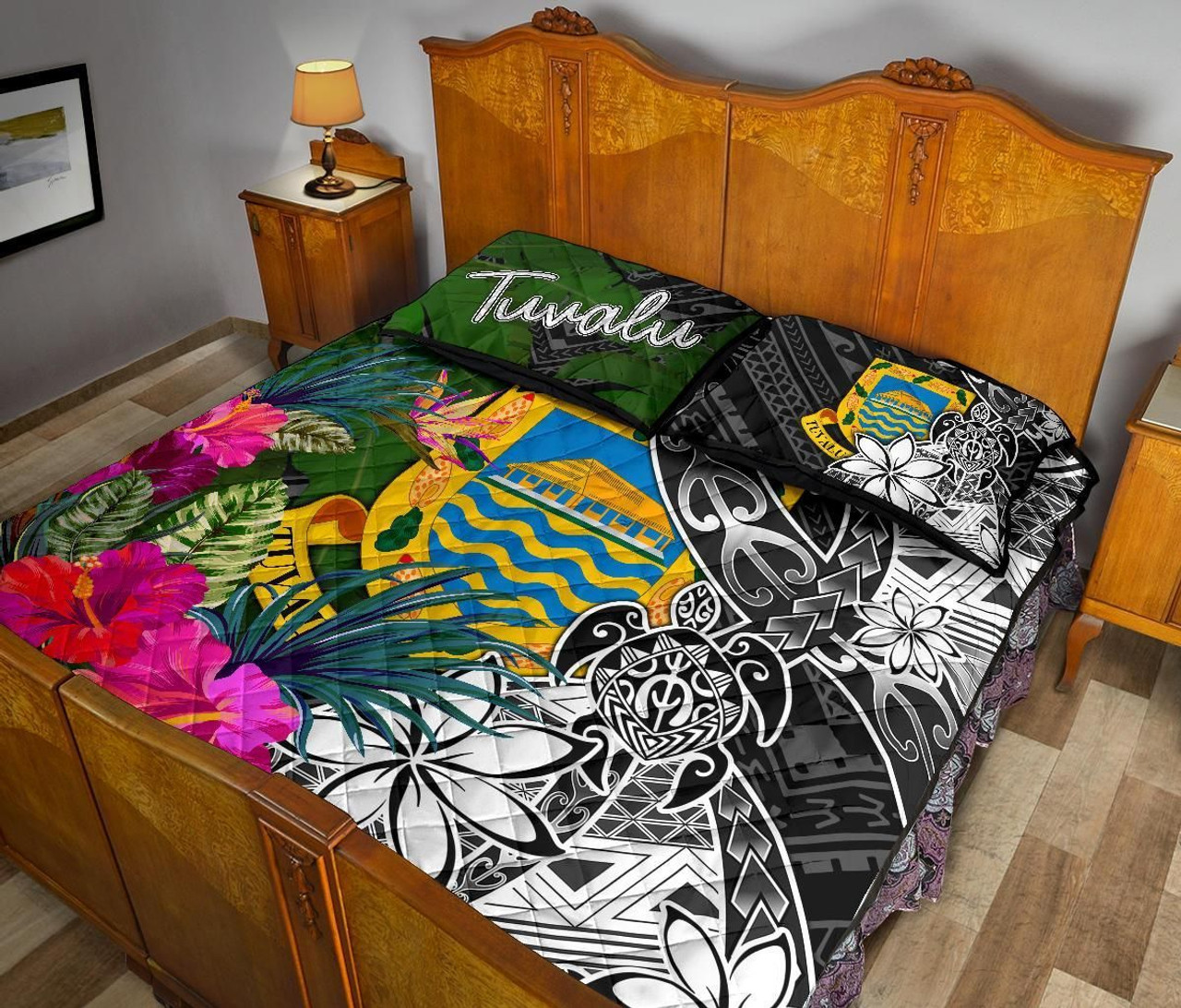 Tuvalu Quilt Bed Set - Turtle Plumeria Banana Leaf 4