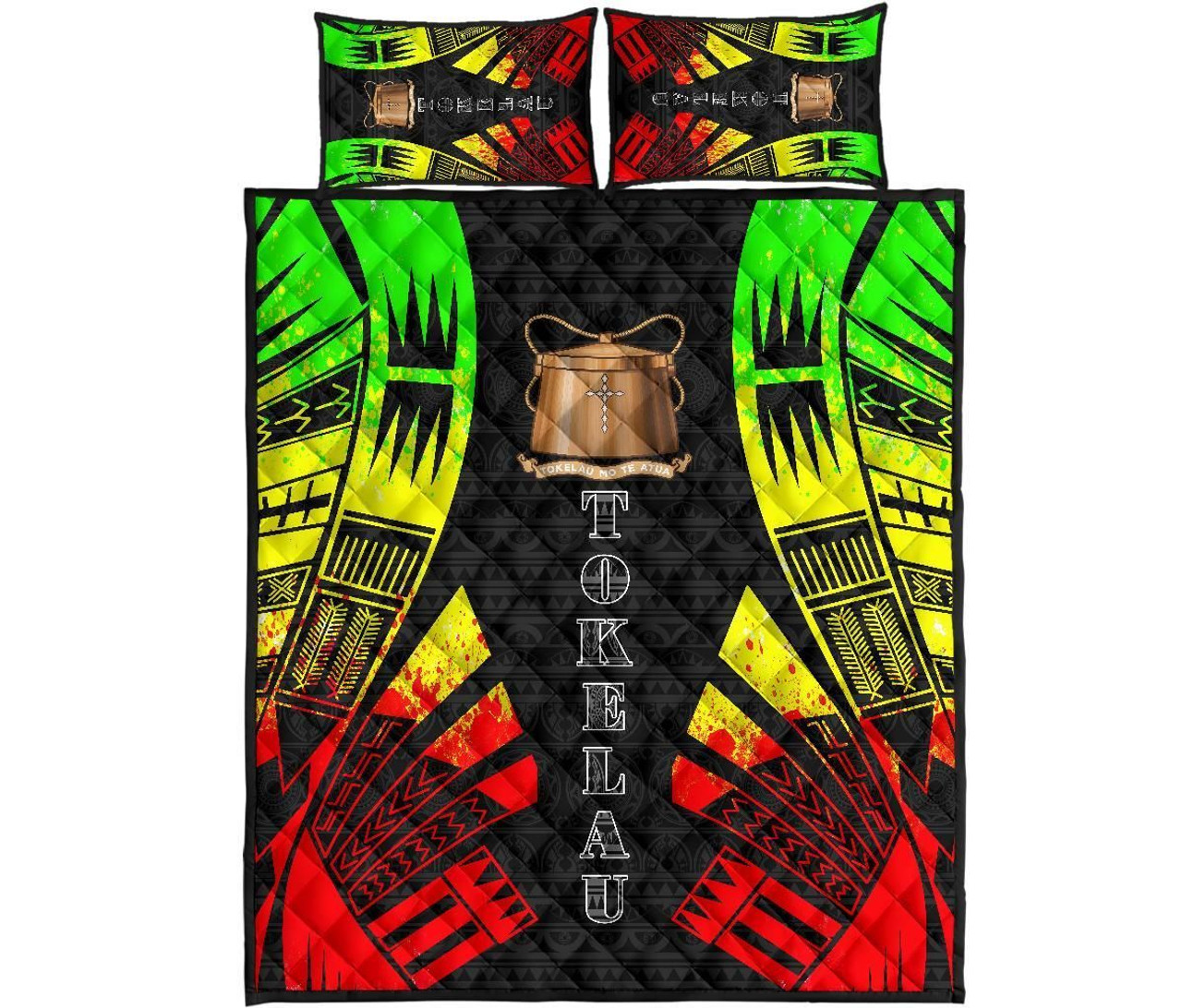 Tokelau Quilt Bed Set - Tokelau Coat Of Arms Reggae Tattoo Style 1