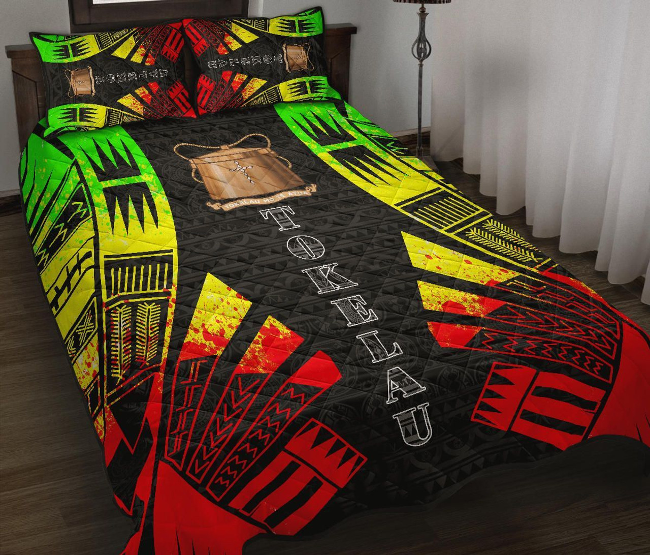 Tokelau Quilt Bed Set - Tokelau Coat Of Arms Reggae Tattoo Style 2