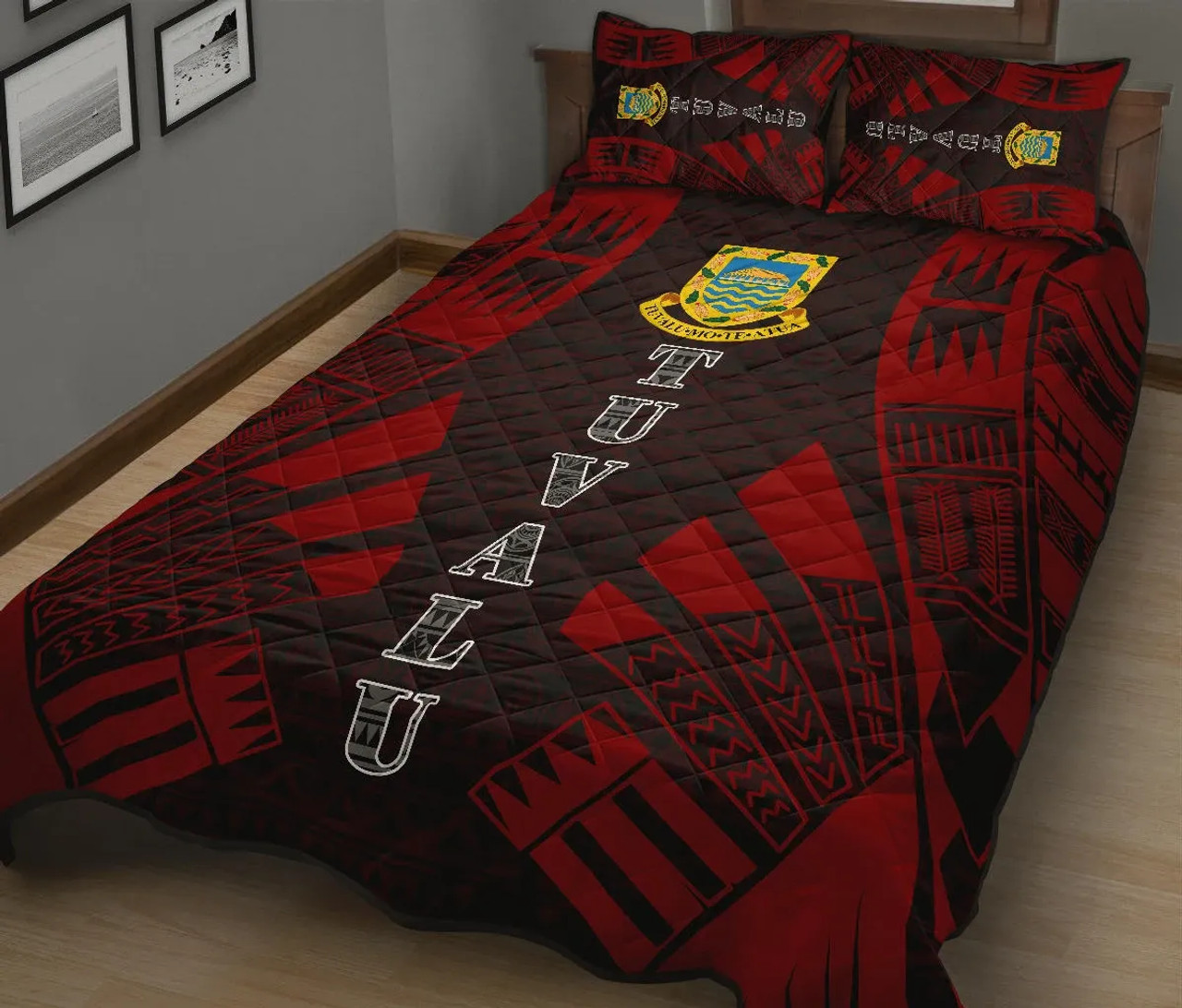 Tuvalu Quilt Bed Set - Tuvalu Coat Of Arms Red Tattoo Style 3
