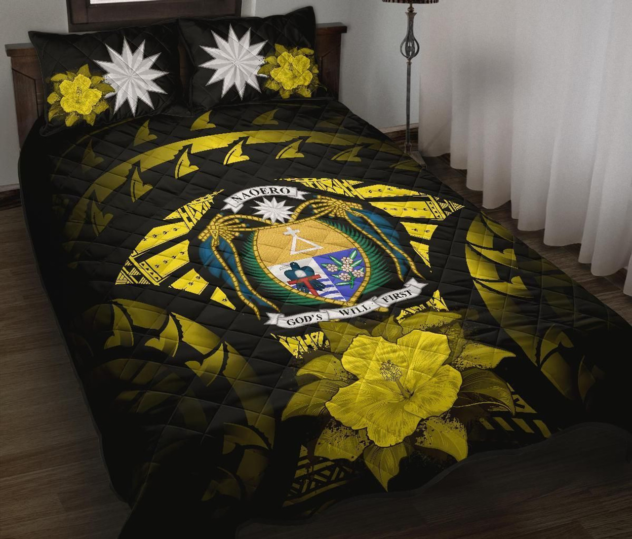 Nauru Polynesian Quilt Bed Set Hibiscus Yellow 1