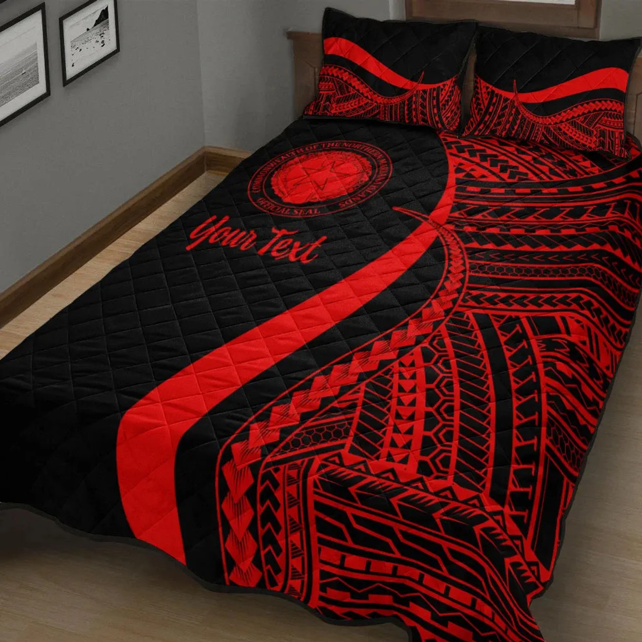 Northern Mariana Islands Custom Personalised Quilt Bet Set - Red Polynesian Tentacle Tribal Pattern 2