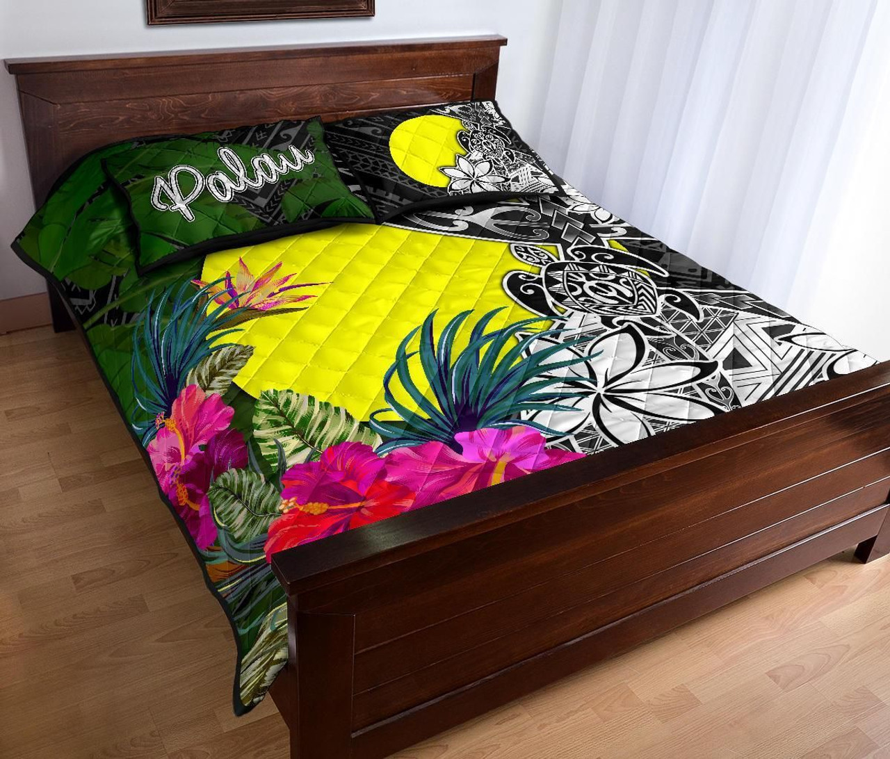 Palau Quilt Bed Set - Turtle Plumeria Banana Leaf 4