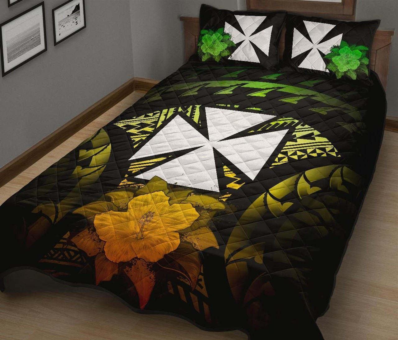 Wallis And Futuna Polynesian Quilt Bed Set Hibiscus Reggae 2