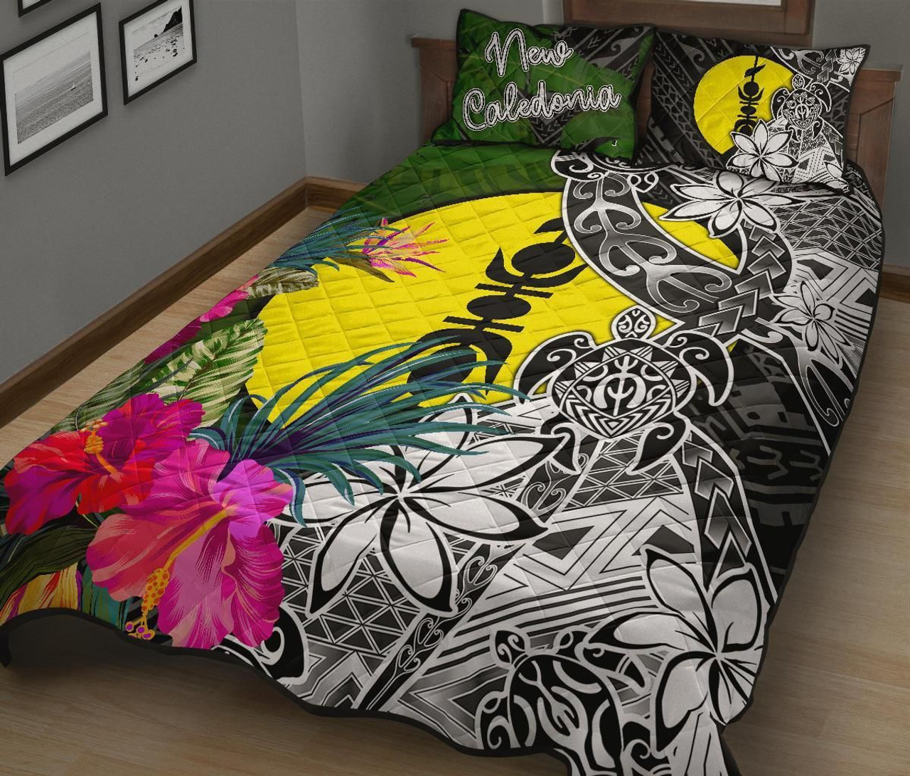 New Caledonia Quilt Bed Set - Turtle Plumeria Banana Leaf 2