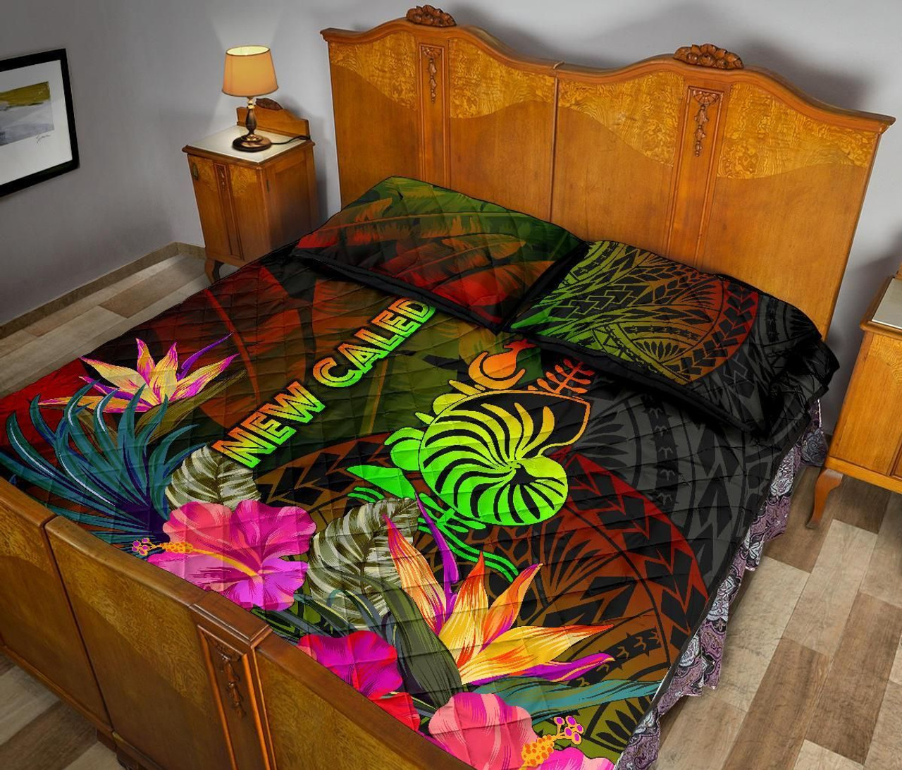 New Caledonia Polynesian Quilt Bed Set- Hibiscus and Banana Leaves 4