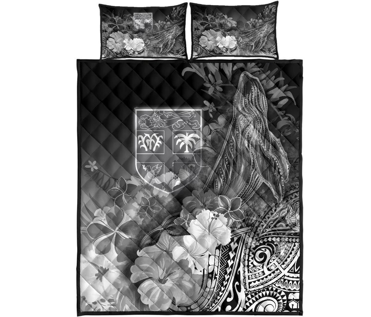 Fiji Quilt Bed Set - Humpback Whale with Tropical Flowers (White) 5
