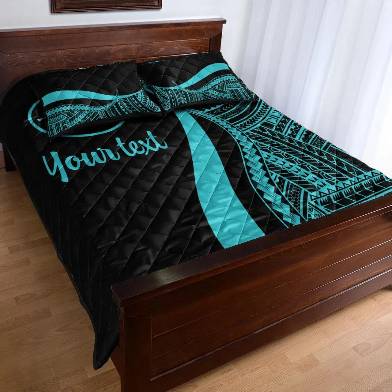Yap Custom Personalised Quilt Bet Set - Turquoise Polynesian Tentacle Tribal Pattern 3
