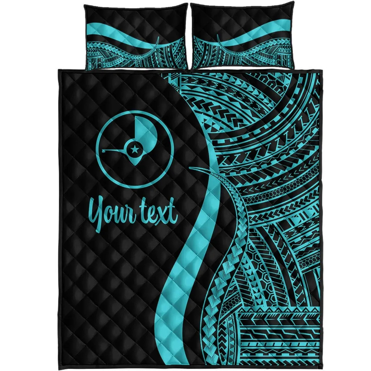 Yap Custom Personalised Quilt Bet Set - Turquoise Polynesian Tentacle Tribal Pattern 5