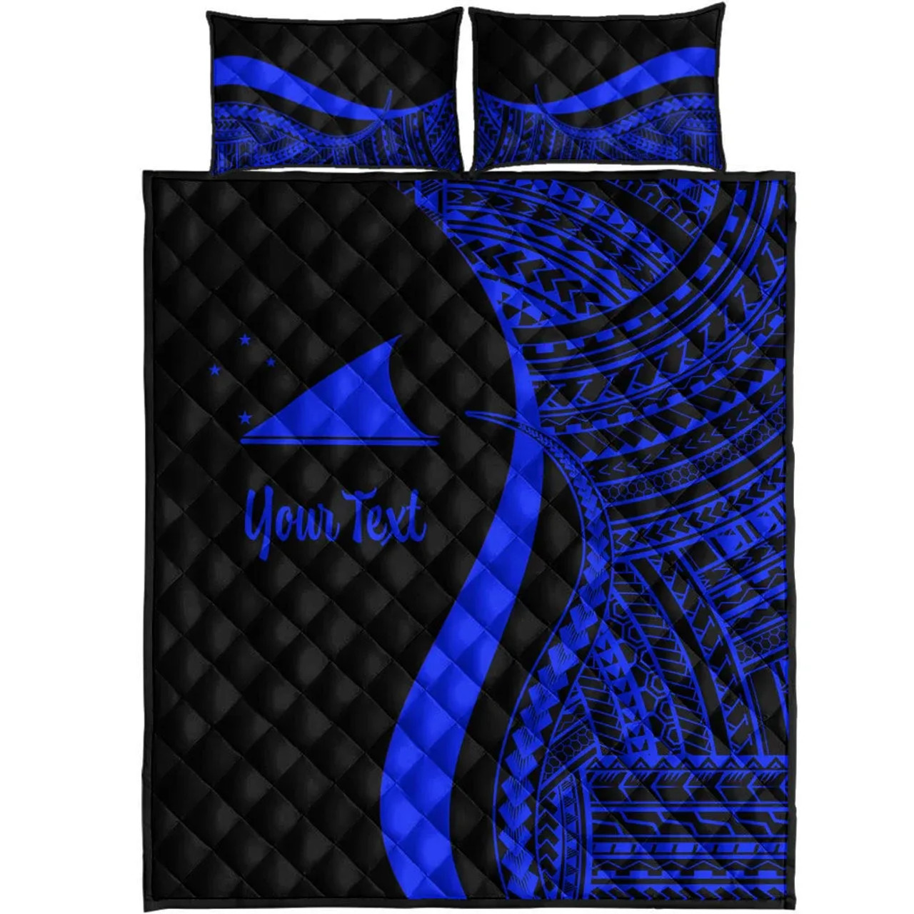 Tokelau Custom Personalised Quilt Bet Set - Blue Polynesian Tentacle Tribal Pattern 5