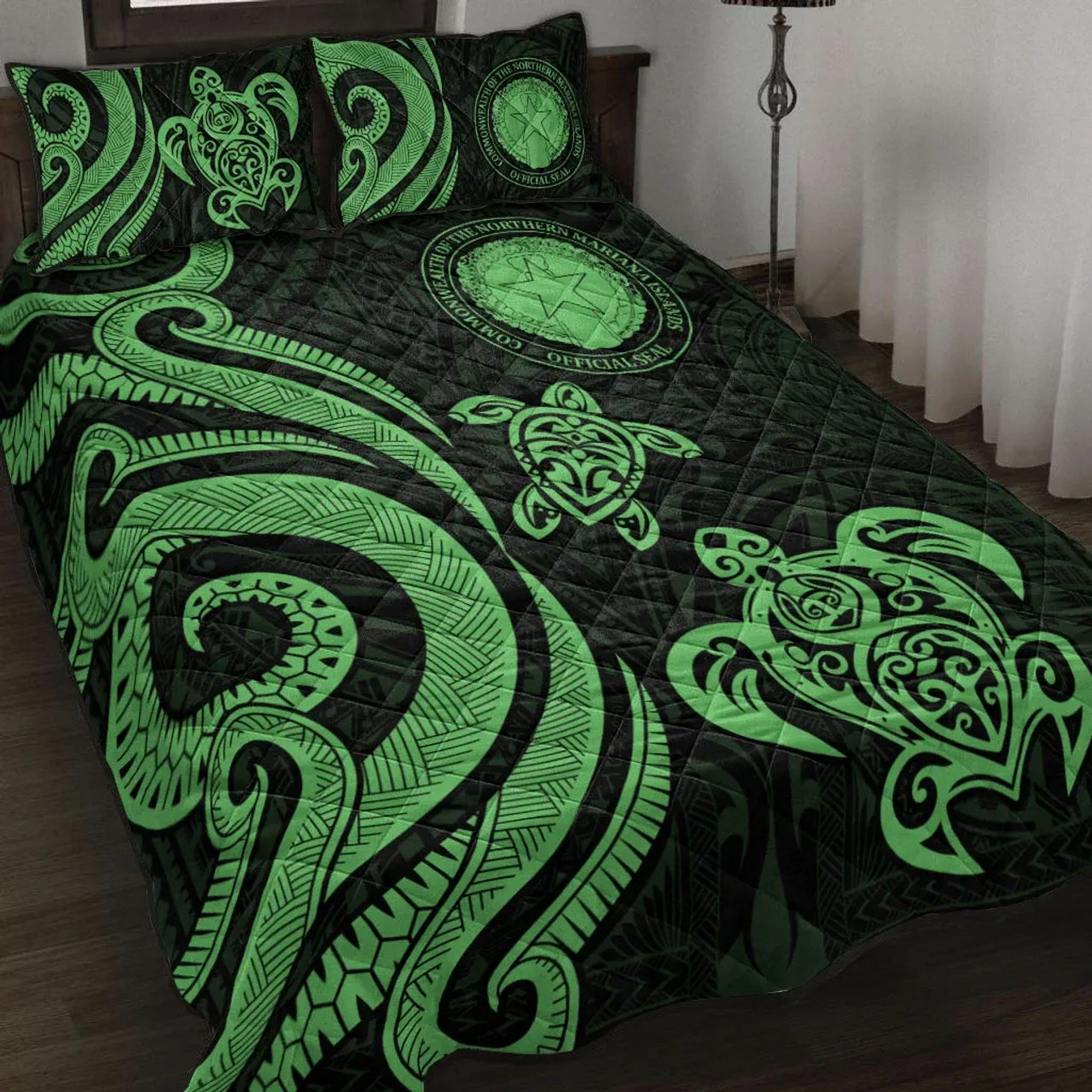 Northern Mariana Islands Quilt Bed Set - Green Tentacle Turtle 1
