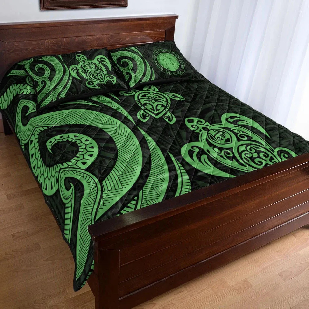 Northern Mariana Islands Quilt Bed Set - Green Tentacle Turtle 4