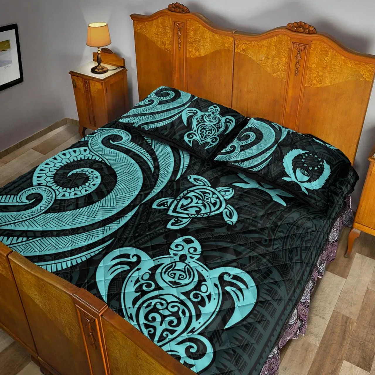 Pohnpei Quilt Bed Set - Turquoise Tentacle Turtle 2