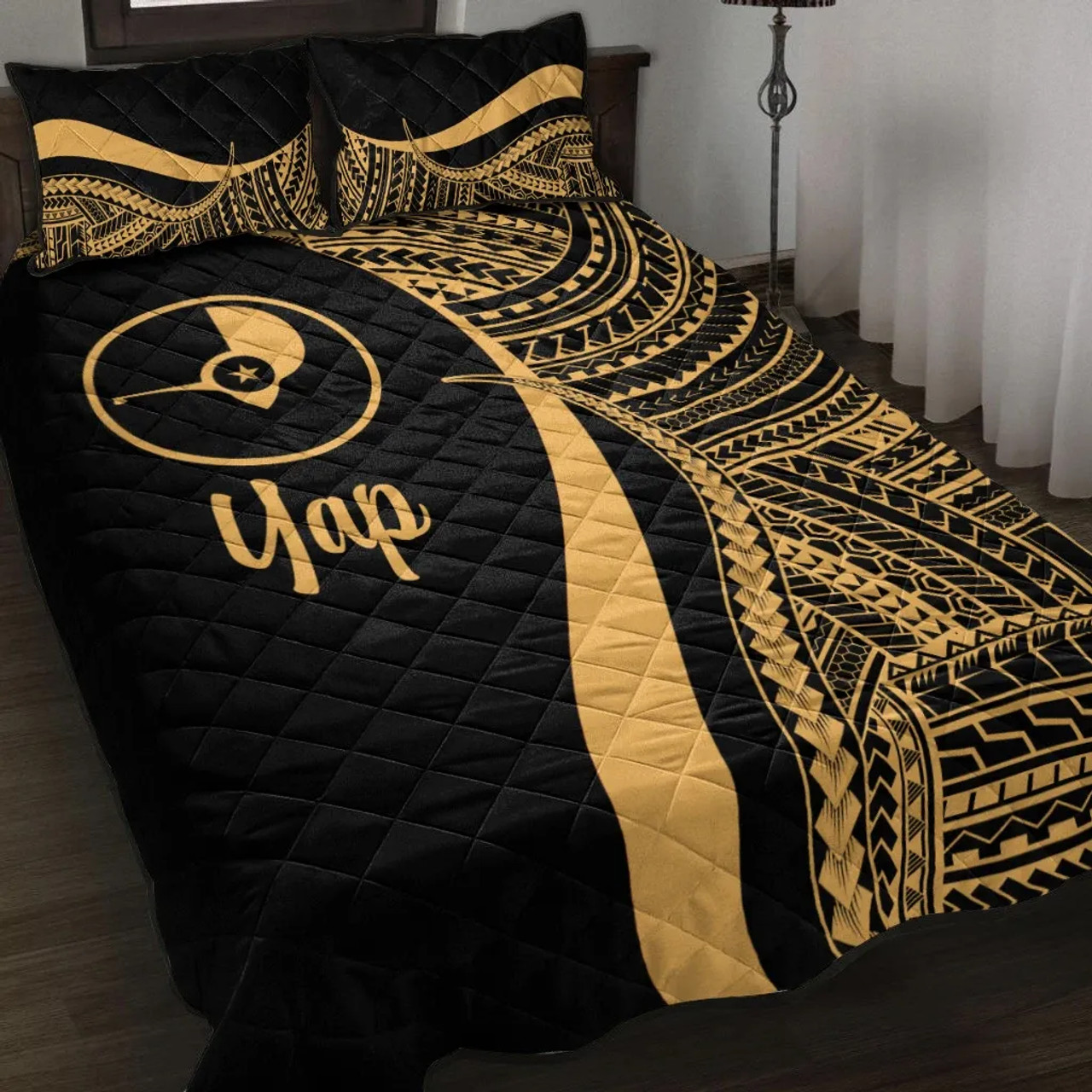 Yap Quilt Bet Set - Gold Polynesian Tentacle Tribal Pattern 1