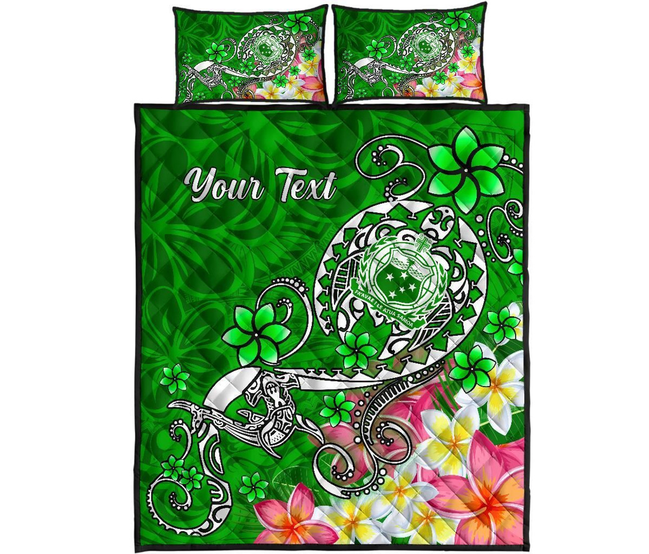 Samoa Custom Personalised Quilt Bed Set - Turtle Plumeria (Green) 5