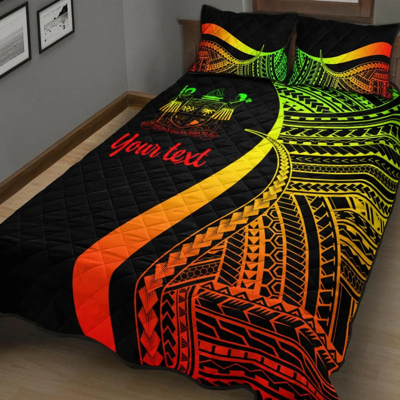 Fiji Custom Personalised Quilt Bet Set - Reggae Polynesian Tentacle Tribal Pattern Crest 2