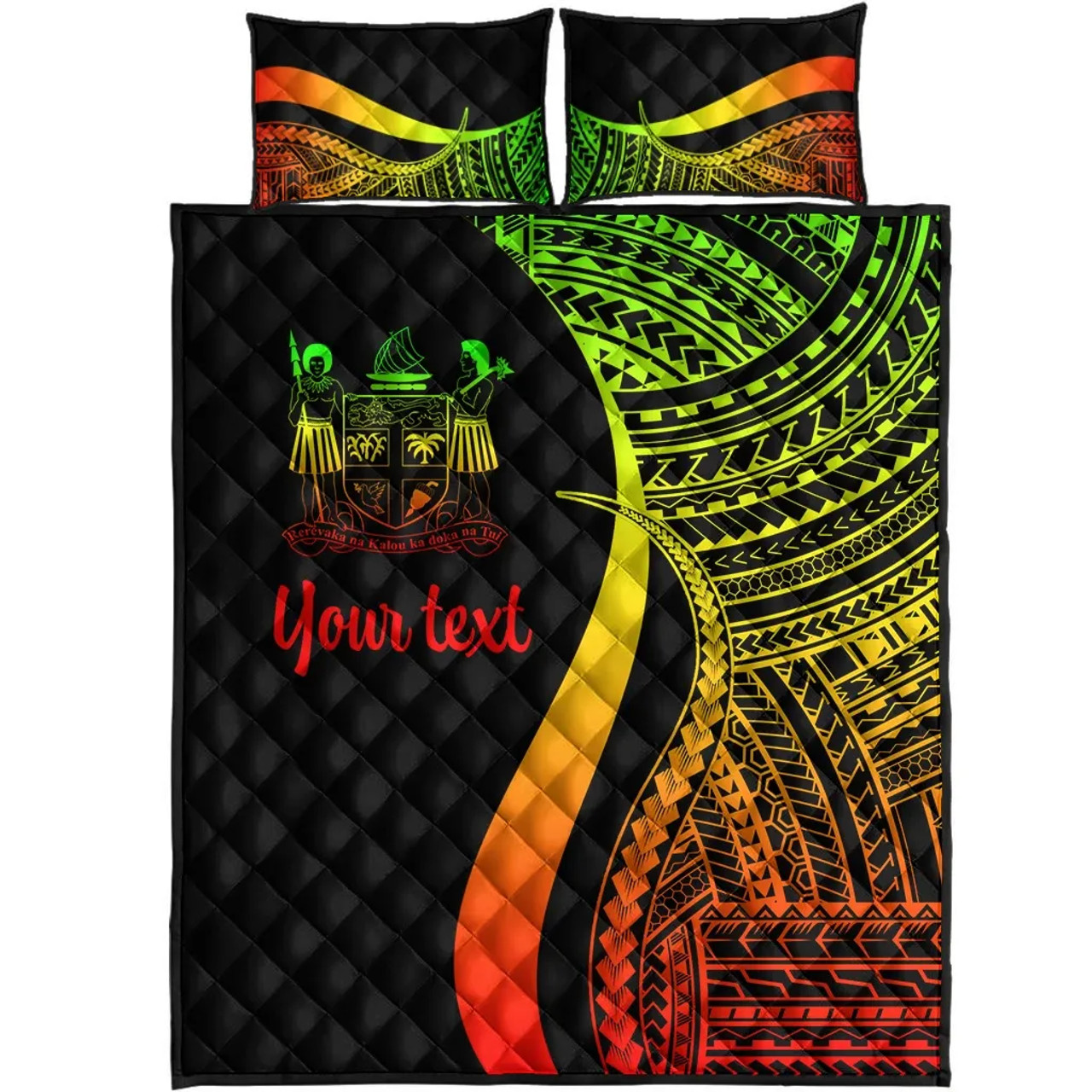 Fiji Custom Personalised Quilt Bet Set - Reggae Polynesian Tentacle Tribal Pattern Crest 5