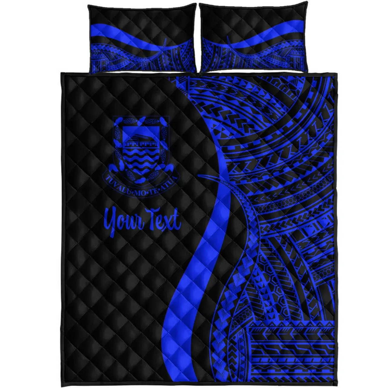 Tuvalu Custom Personalised Quilt Bet Set - Blue Polynesian Tentacle Tribal Pattern 5