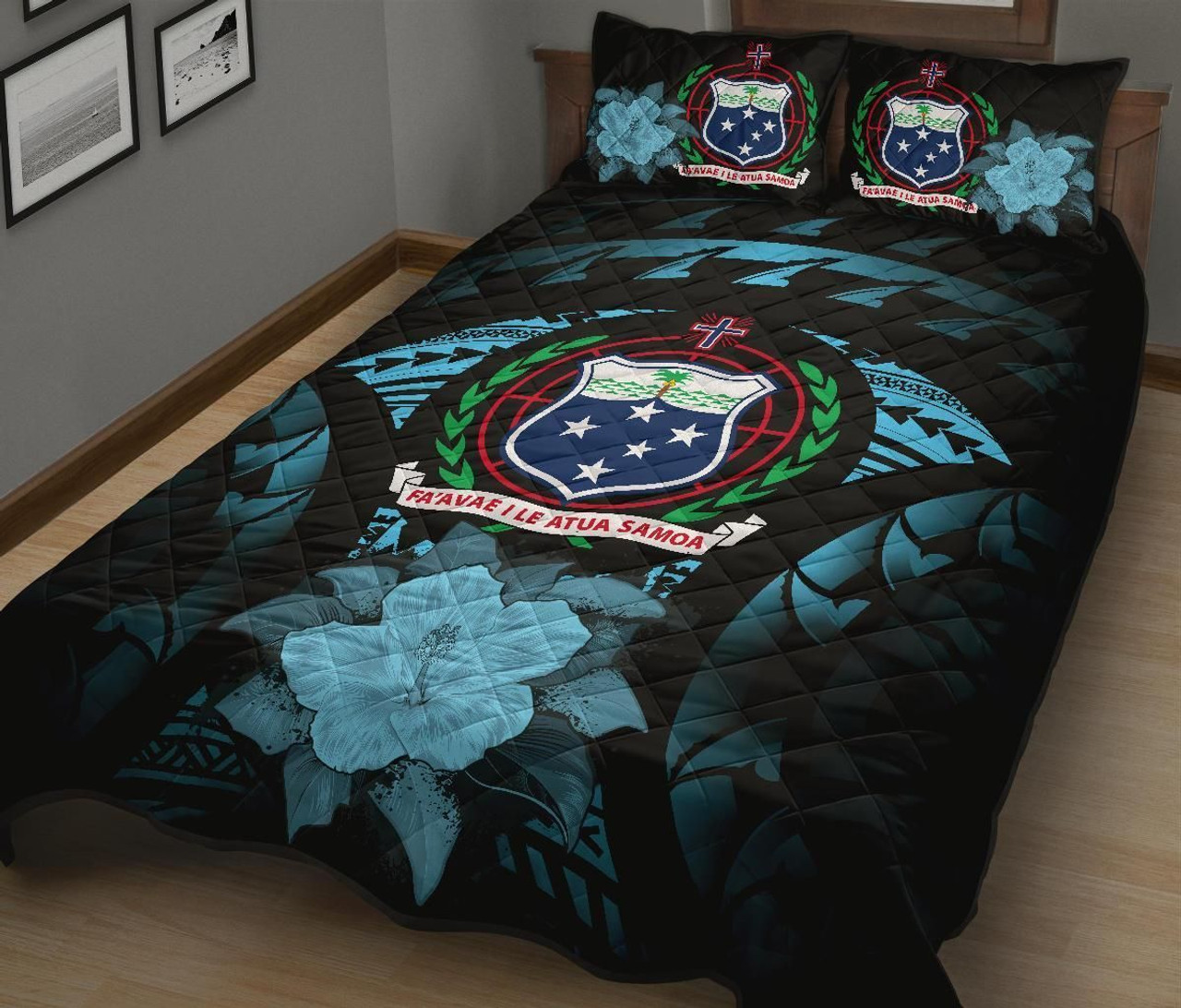 Samoa Polynesian Quilt Bed Set Hibiscus Blue 2