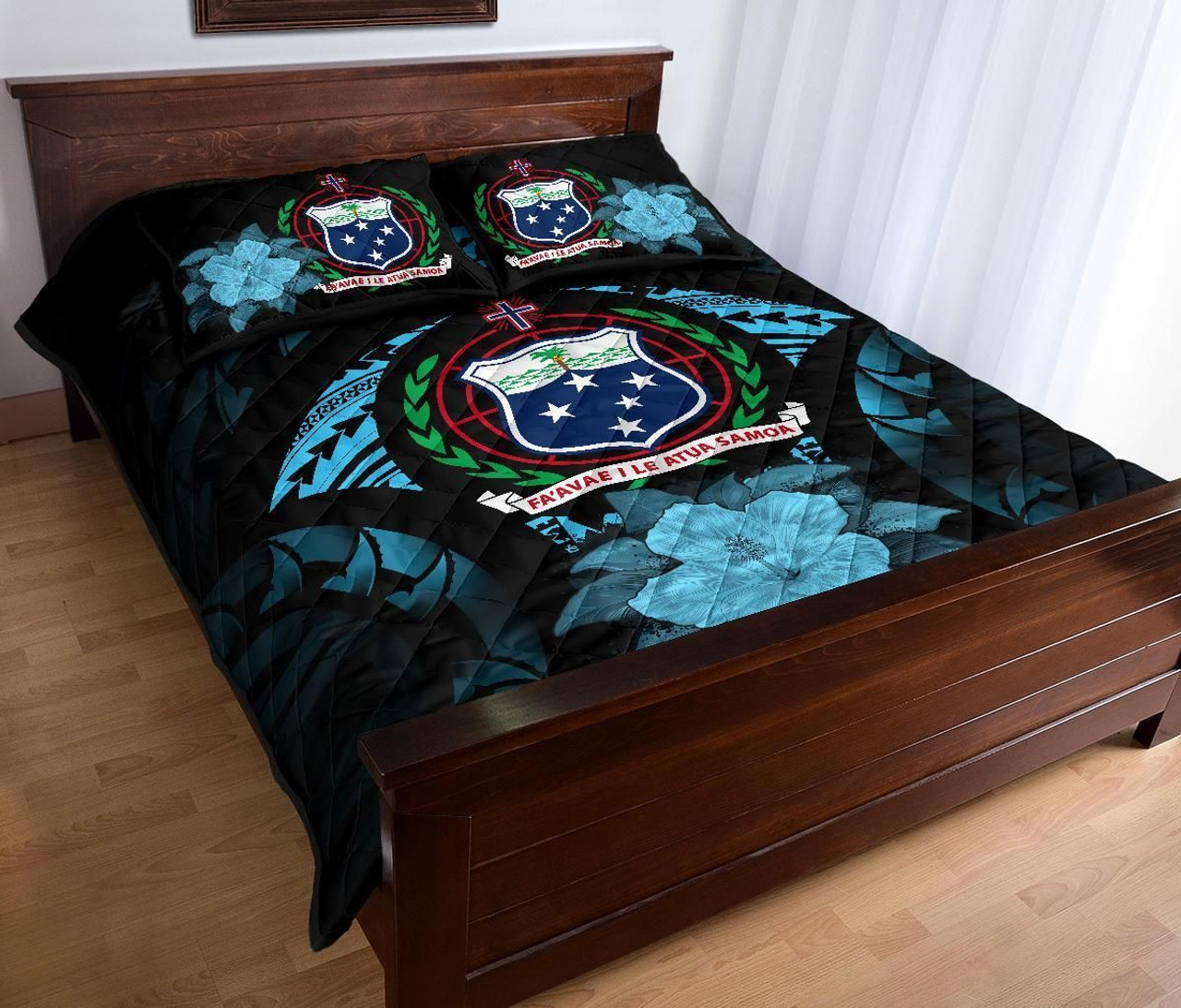 Samoa Polynesian Quilt Bed Set Hibiscus Blue 3