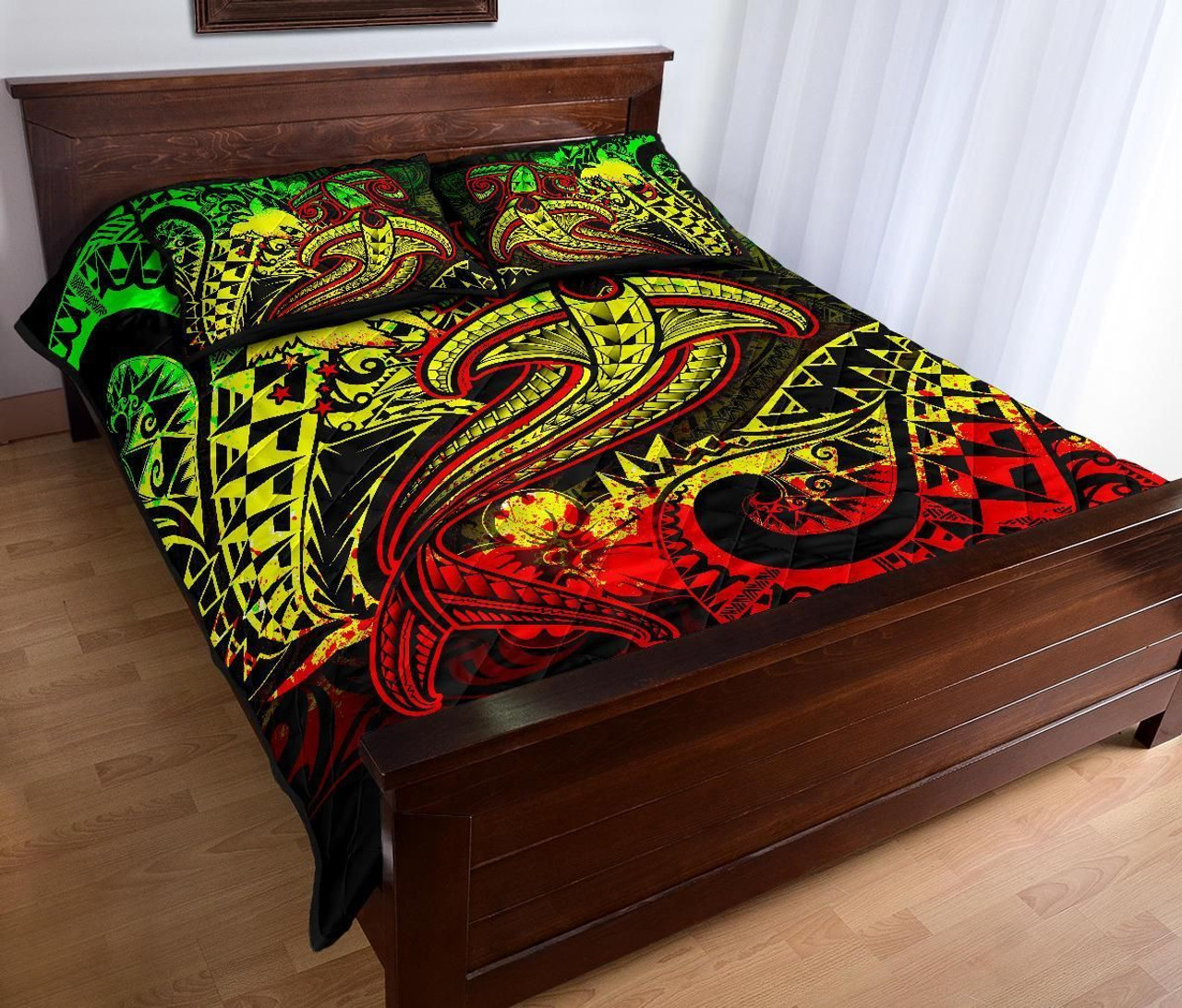 Papua New Guinea Quilt Bed Set - Reggae Shark Polynesian Tattoo 3